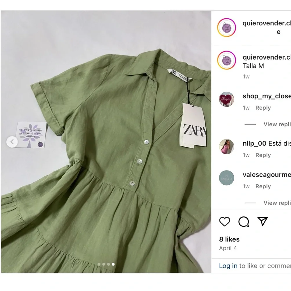 ZARA NWT linen Blend Green Dress size small - Picture 4 of 6